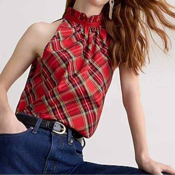 J. Crew Tops - Brand new with tag Ruffleneck sleeveless poplin top Good Tidings plaid small